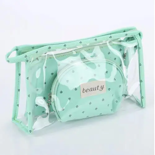 Wholesale Three-Piece Cosmetic Bag Set | Transparent PVC & Fabric Pouches for Beauty Brands & Retailers